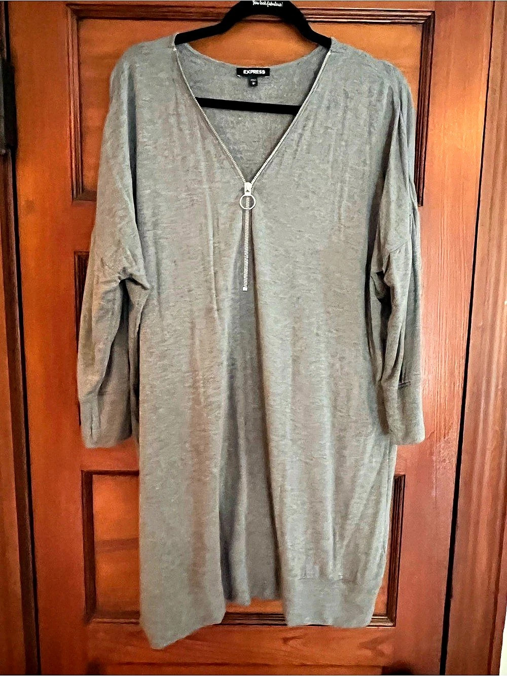 Express Gray Zip V Neck Sweater Dress Tunic L